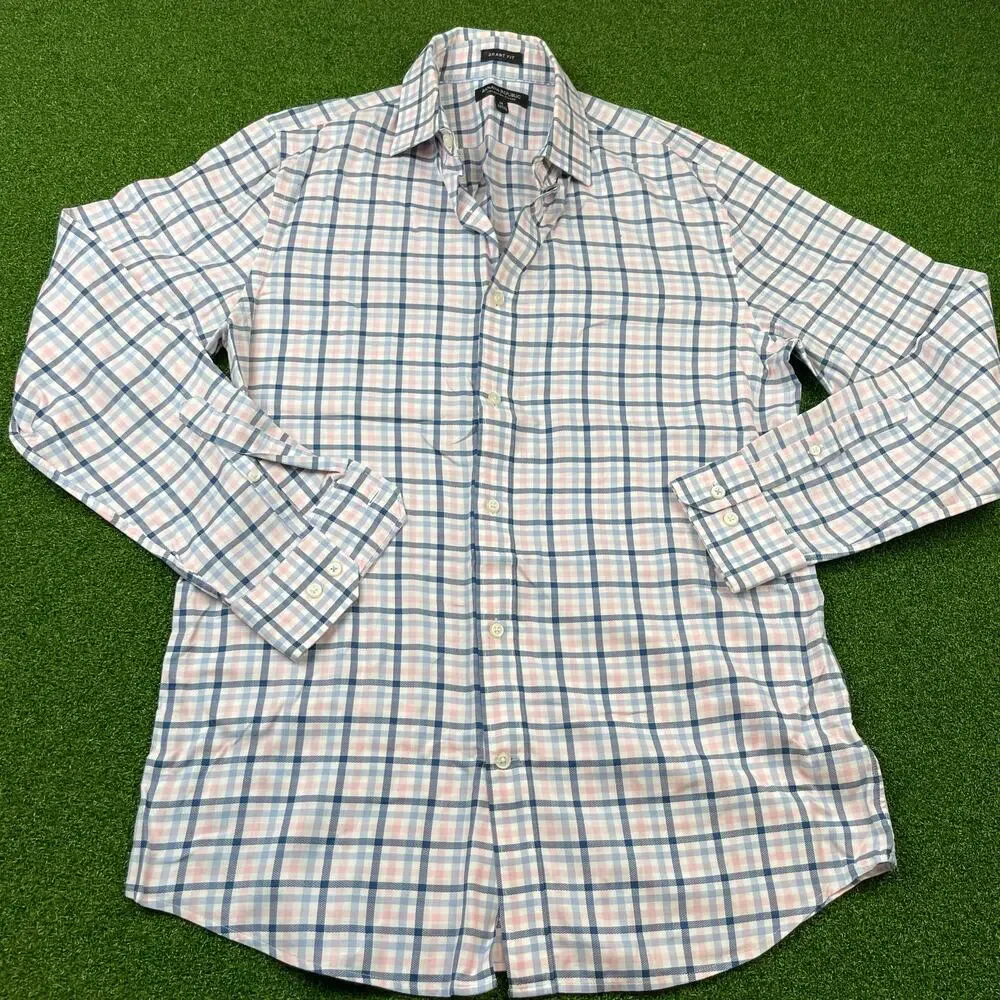 Banana Republic Mens Plaid Grant Fit Long Sleeve Button Down Shirt Sz M